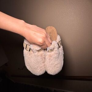 Cozy Beige Fuzzy Slip On Clogs